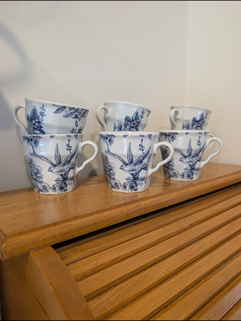 Blue Floral Porcelain Tea Cups - Set of 8 - Picture 3 of 9